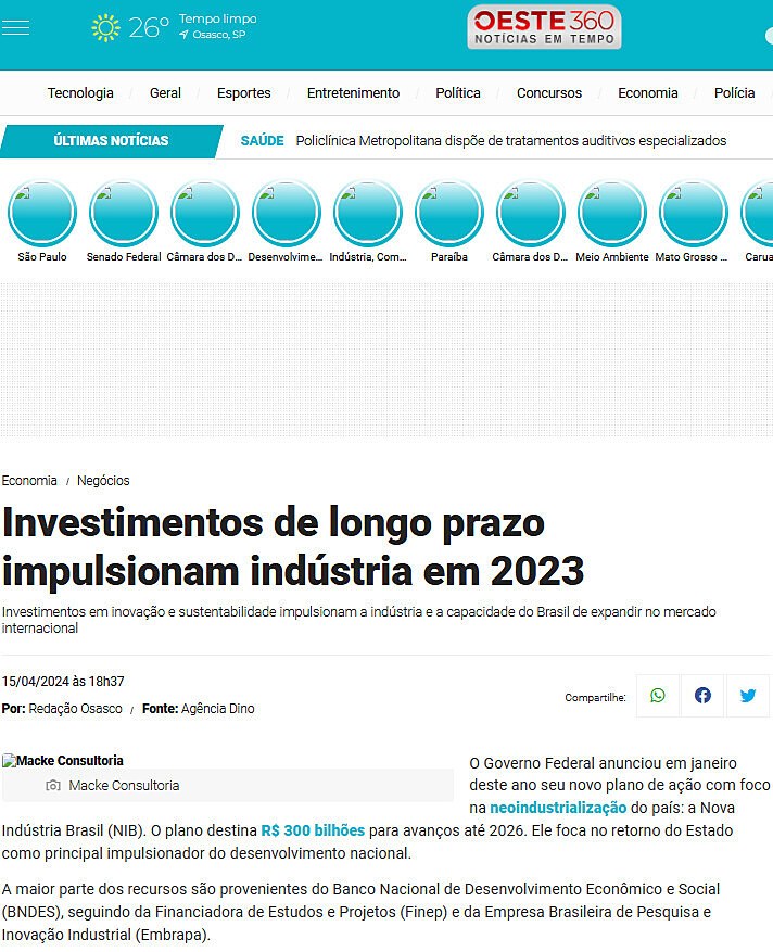 Investimentos de longo prazo impulsionam indstria em 2023